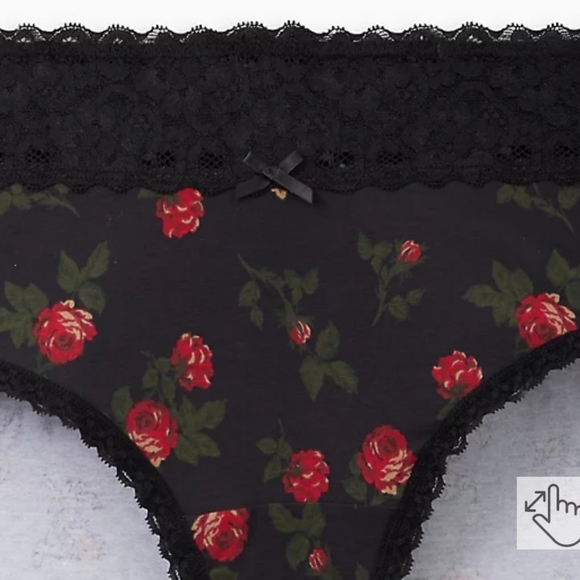 WIDE LACE TRIM CHEEKY PANTY - COTTON ROSE BLACK - Picture 2 of 3